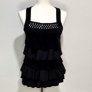 White House Black Market Black Sleeveless Ruffle Top Size S